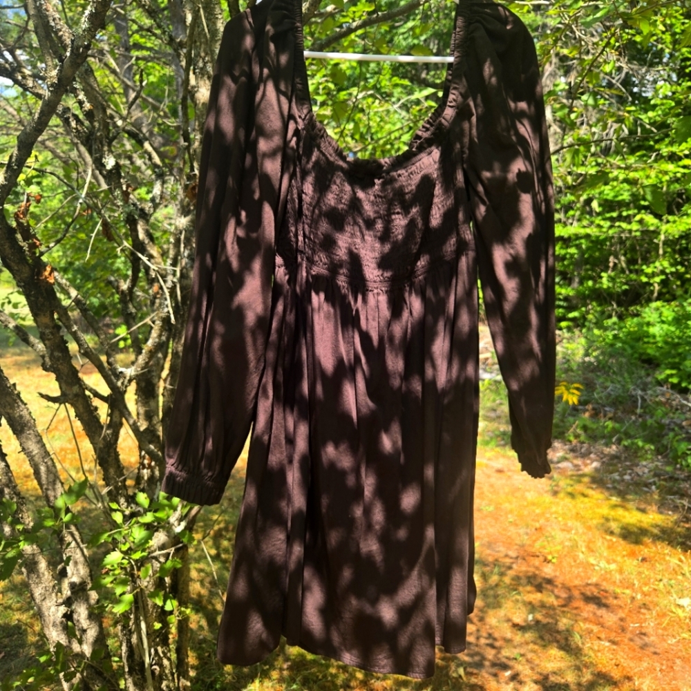 Chocolate Brown Long Sleeve GAP Mini Babydoll Dress Large